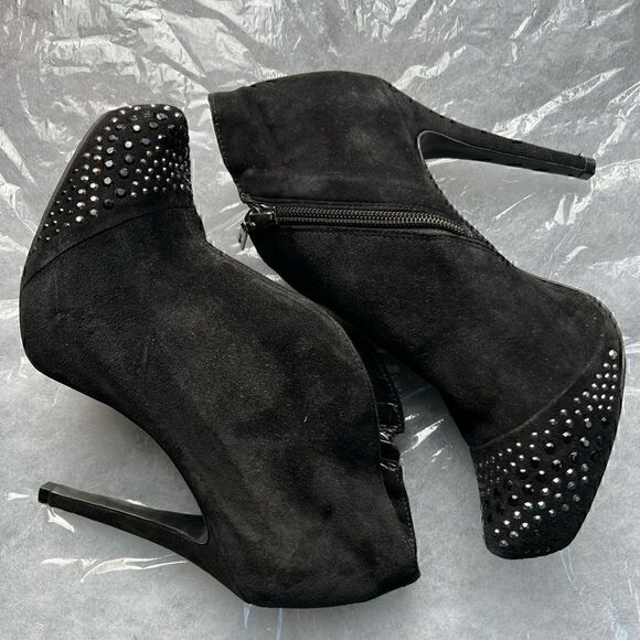 Schutz Suede Rhinestone Ankle Side Zip Booties - Picture 1 of 10